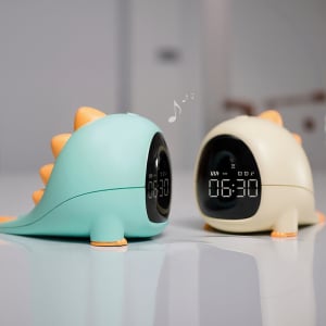 Digitaler Wecker in Form eines Dinosauriers kawaii Kind grün und gelb mit LED-Display