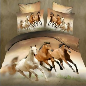 Bettdecke für Kinder mit 3D-Pferdemotiv in braun