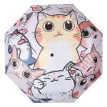 Dreifach gefalteter Regenschirm mit Katzenmotiv auf weißem Hintergrund