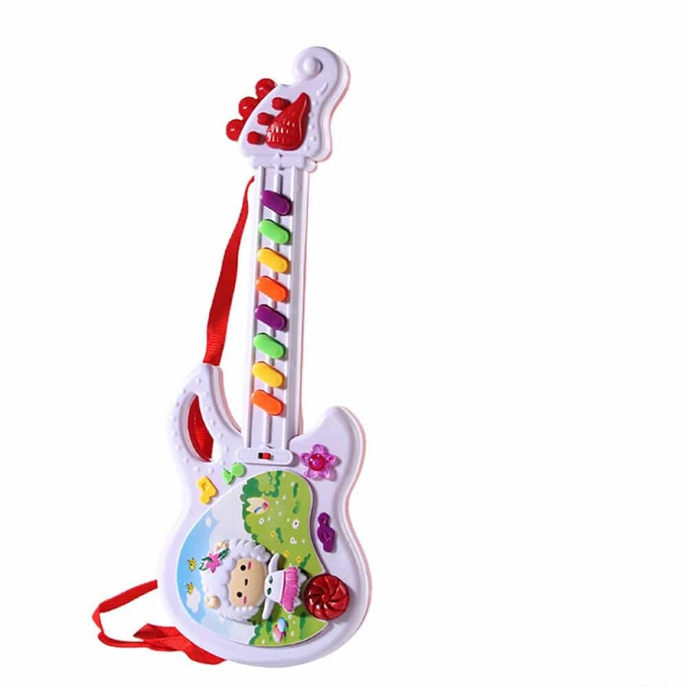 Elektrische Gitarre Musikspiel für Kinder, farbig auf weißem Hintergrund