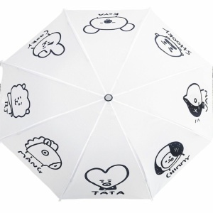 Kinderregenschirm im Kpop-Stil weiß mit schwarzen Motiven