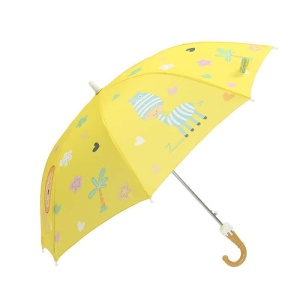 Regenschirm mit langem Griff mit gelbem Cartoonmuster auf weißem Hintergrund
