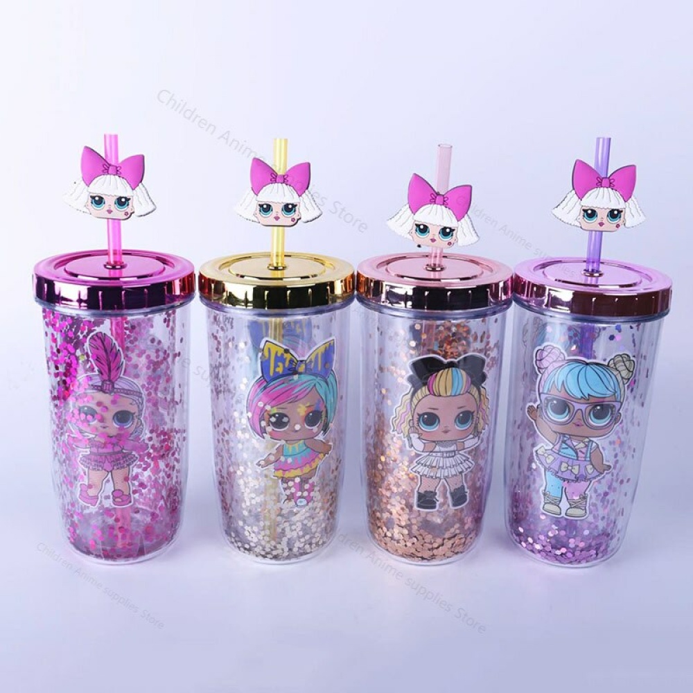 Trinkflasche für Mädchen mit LOL Surprise-Motiv Trinkflasche für Mädchen mit LOL Surprise-Motiv in Rosa auf weißem Hintergrund