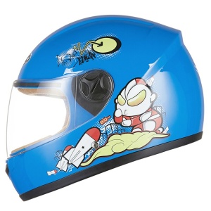 Motorrad-Integralhelm mit Cartoon-Motiv für Kinder in Blau mit transparentem Visier