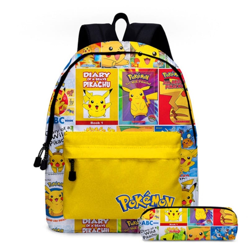 Pokémon Go Kinderrucksack in Gelb mit Mäppchen und Anime-Motiven