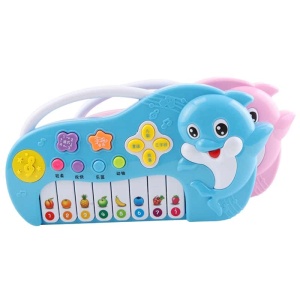 Delphin-Piano aus Kunststoff für Babys in blau und rosa und weiß mit Sternen