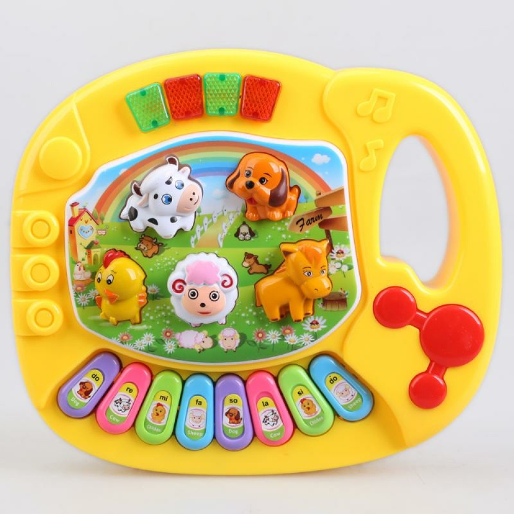 Musikalisches Spielzeug für Kinder gelb im Stil eines Klaviers mit Tieren