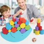 Pädagogisches Holzgehirnspiel für Kinder mit blauem Mond und Kind mit Vater