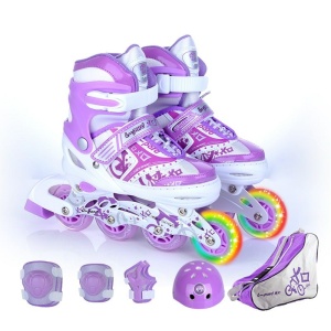 Kinder-Skate-Schuhe lila und weiß mit Regenbogenrad