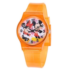 Kinderuhr mit Motiv Mickey und Minnie orange auf weißem Hintergrund