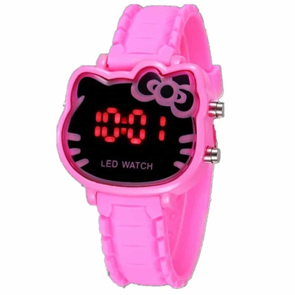 Led-Uhr für Kinder digital rosa auf weißem Hintergrund