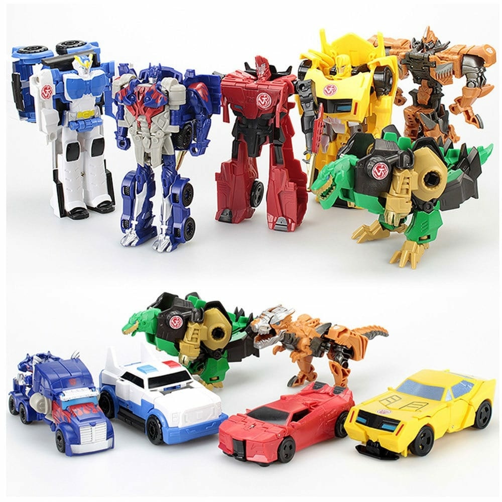 Spielzeugroboter Transformers farbig mit weißem Hintergrund