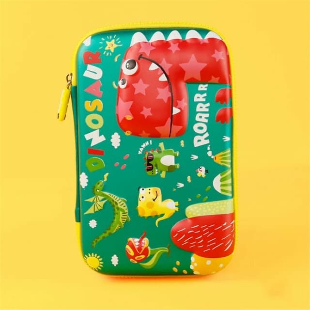 Kinder-Etui Dinosaurier Kindermäppchen Dinosaurier in grün und rot mit gelben Motiven
