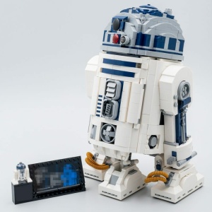 Roboter R2D2 zum Bauen mit Blöcken im Stil von Lego weiß und blau