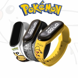Elektronische Uhr Pokémon Pikachu in gelb, grau und weiß mit Pikachu-Motiven