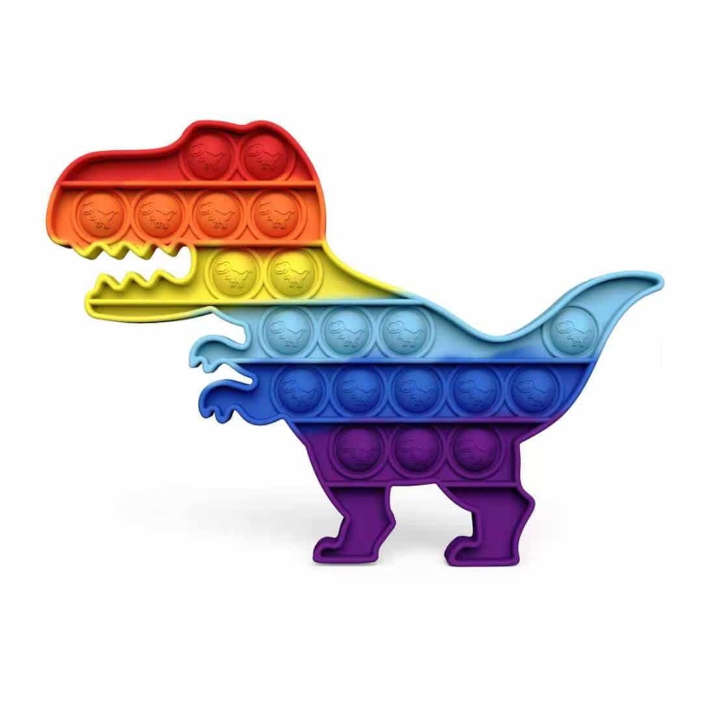 Anti-Stress-Spielzeug Regenbogen Dinosaurier-Motiv auf weißem Hintergrund