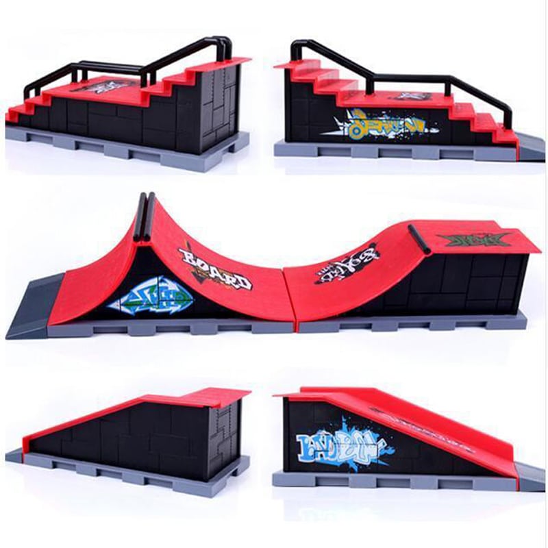 Finger-Skate Park Rampenstücke für Kinder in rot und schwarz auf weißem Hintergrund