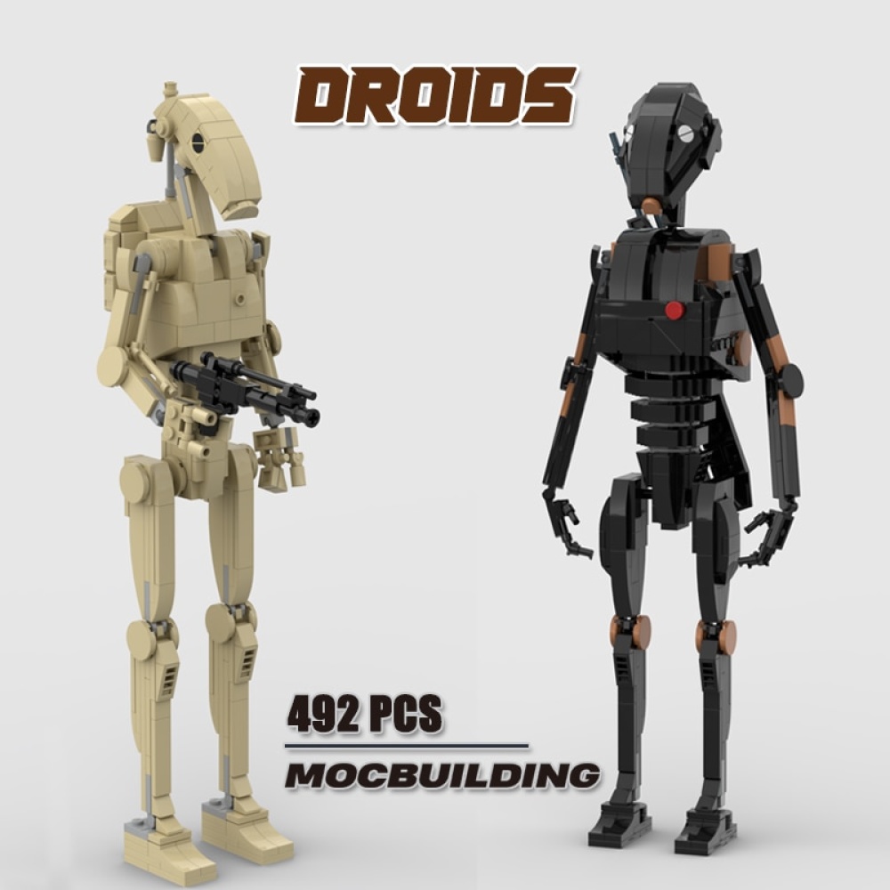 Droidenfiguren aus der Star Wars Serie im Legostil beige und schwarz