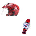 Packung Helm + Uhr Spiderman in rot und schwarz