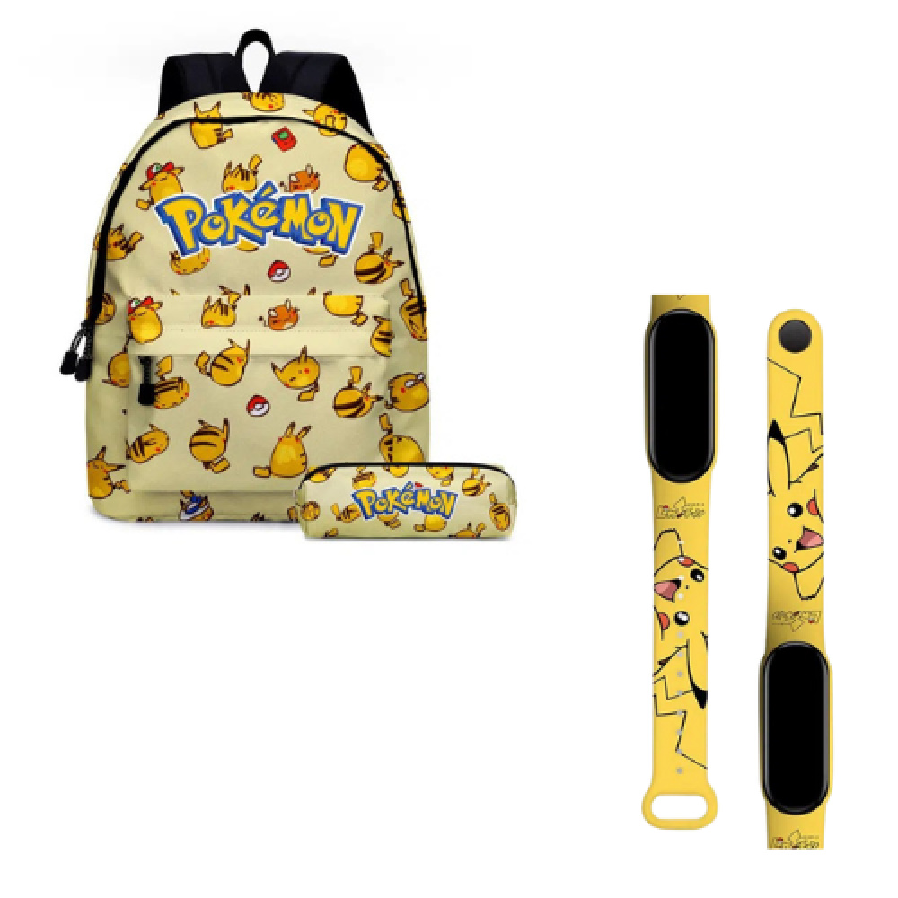 Pack Rucksack + Pokémon-Uhr gelb mit Pikachu-Motiv in gelb