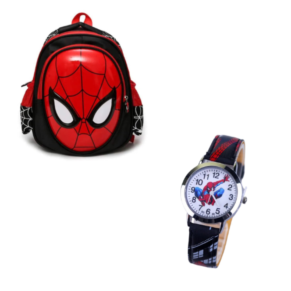 Packung Uhr + Rucksack Spiderman in rot und schwarz