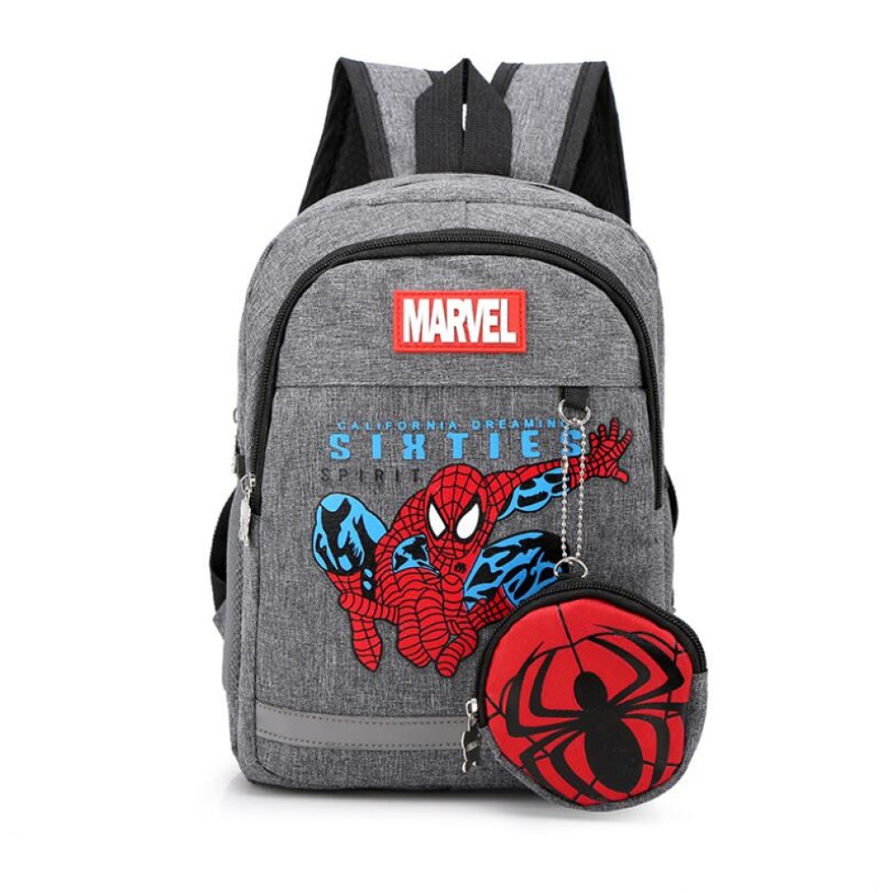 Spiderman Kinderrucksack mit Geldbörse in grau mit rotem und blauem Motiv