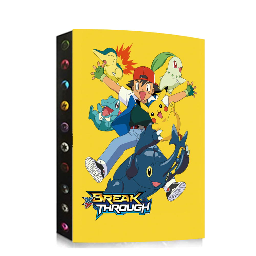 Pokémon Sammelalbum für Kinder mit Anime-Figuren auf gelbem Hintergrund