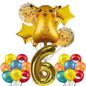 Pokémon Kindergeburtstagsdekorationen vergoldet mit Nummer und Luftballons mit Pokemon-Motiven