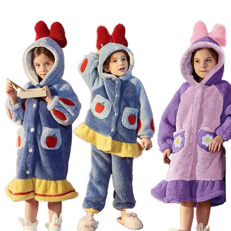 Disney Fleece Pyjama Set für Kinder in blau und lila mit Schnürung in der Kapuze