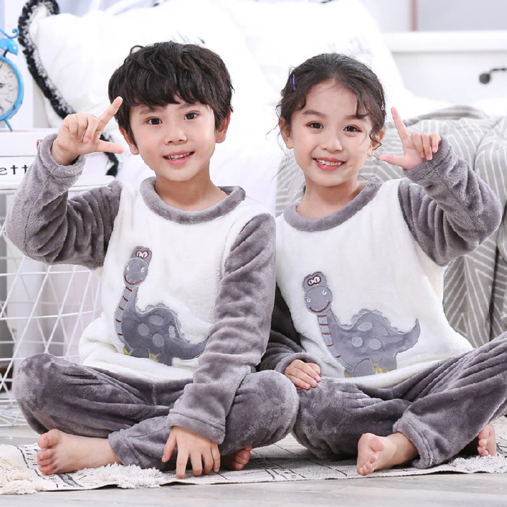 Kinder Pyjama Set Aus Flanell – Warmer Schlafanzug Mit Knöpfen, Für Jungen & Mädchen