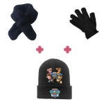 Spezielles Winterpaket für Kinder: Ein Paar Handschuhe + Schal + Pat'Patrouille Mütze in schwarz mit Motiv