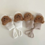 Warme gestrickte Bärenhandschuhe für Kinder in weiß und braun mit braunem Bärenmotiv