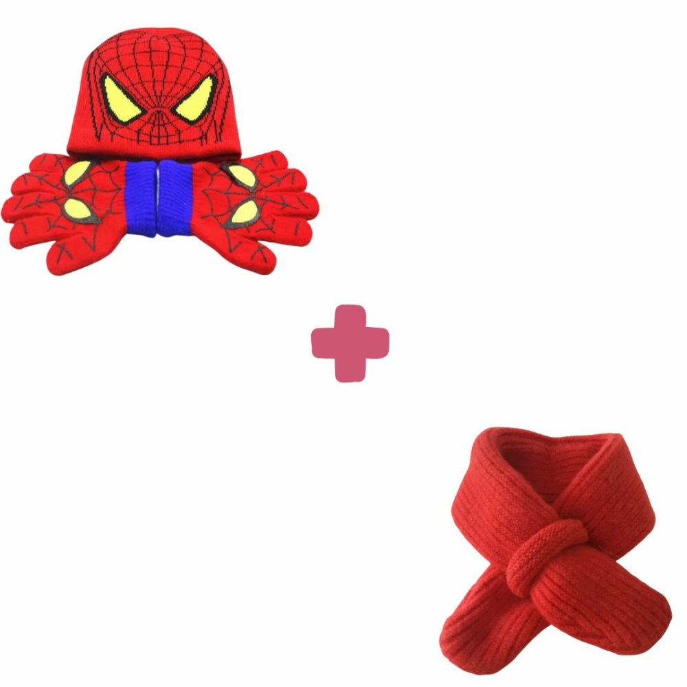 spiderman kinder winter pack: mütze, handschuh und schal rot