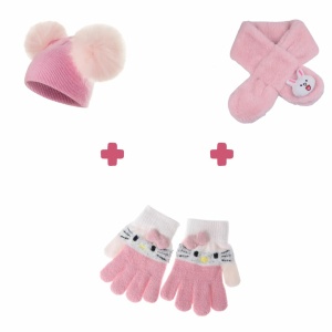 rosa Winterpaket für Mädchen: Schal, Mütze und Handschuhe