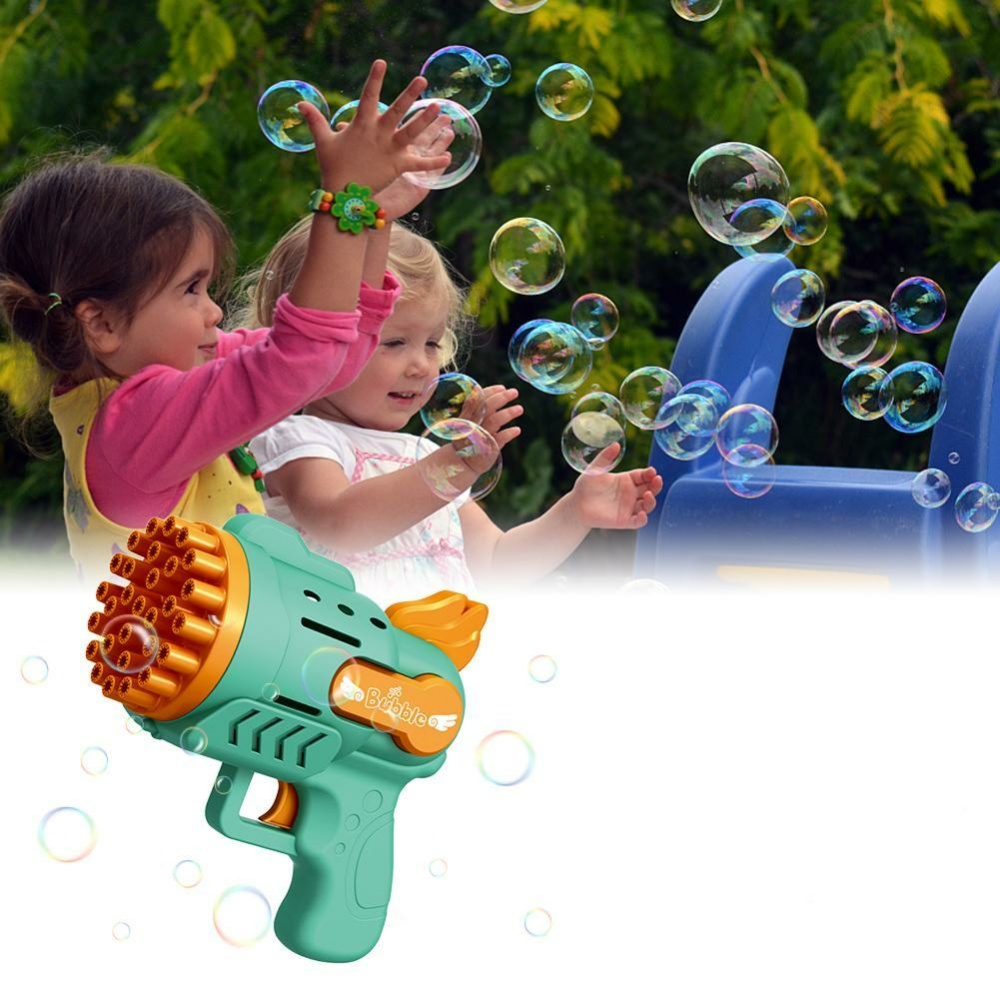 Automatische Blasenpistole für Kinder mit Kindern, die mit der grünen Pistole spielen