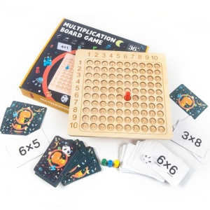 Montessori-Multiplikationsspiel aus Holz für Kinder mit Karten und Motiven