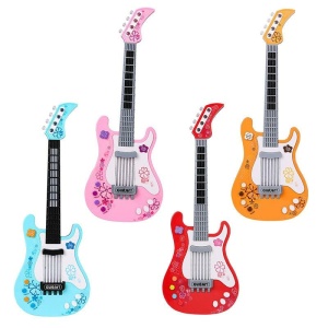 Verspielte elektrische Kindergitarre in den Farben Blau, Rosa, Rot und Orange