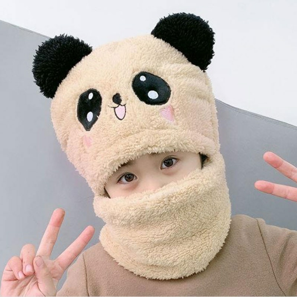 Warme und farbenfrohe Panda-Kopfhaube für Kinder