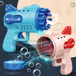 Automatische elektrische Wasserpistole mit Blasen für Kinder Rot und Blau mit Blasen, die aus der Pistole kommen