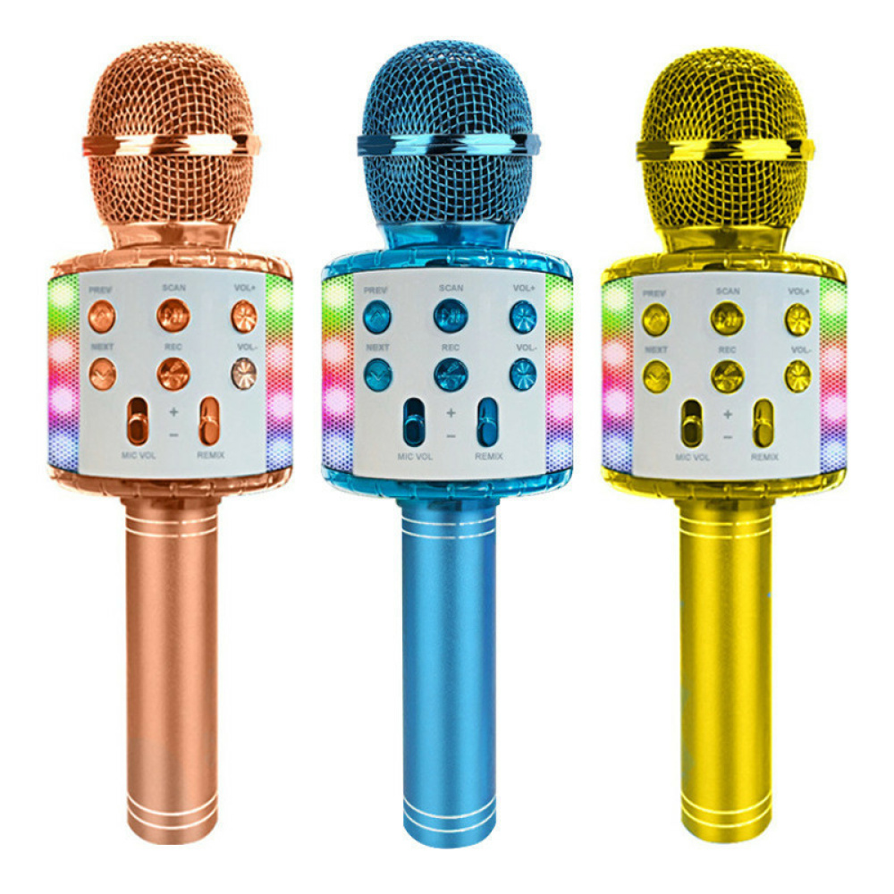Drahtloses Karaoke-Mikrofon für Kinder mit tragbarem Lautsprecher und bunten, tanzenden LED-Leuchten