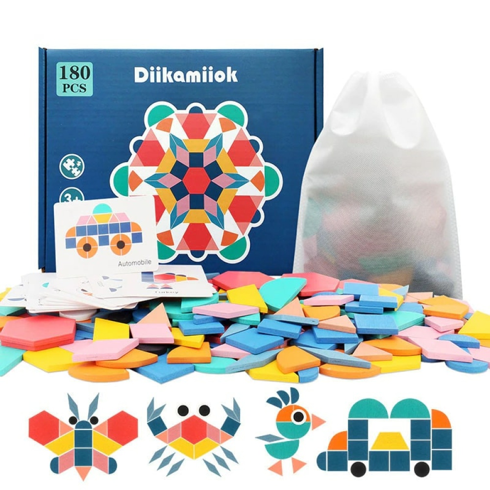 Holzpuzzle Montessori-Spiele für Kinder 180pcs mit farbiger Box mit verschiedenen Tierformen und weißem Hintergrund