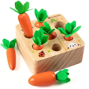 Montessori-Spielzeug Karottenset für Kinder mit weißem Hintergrund