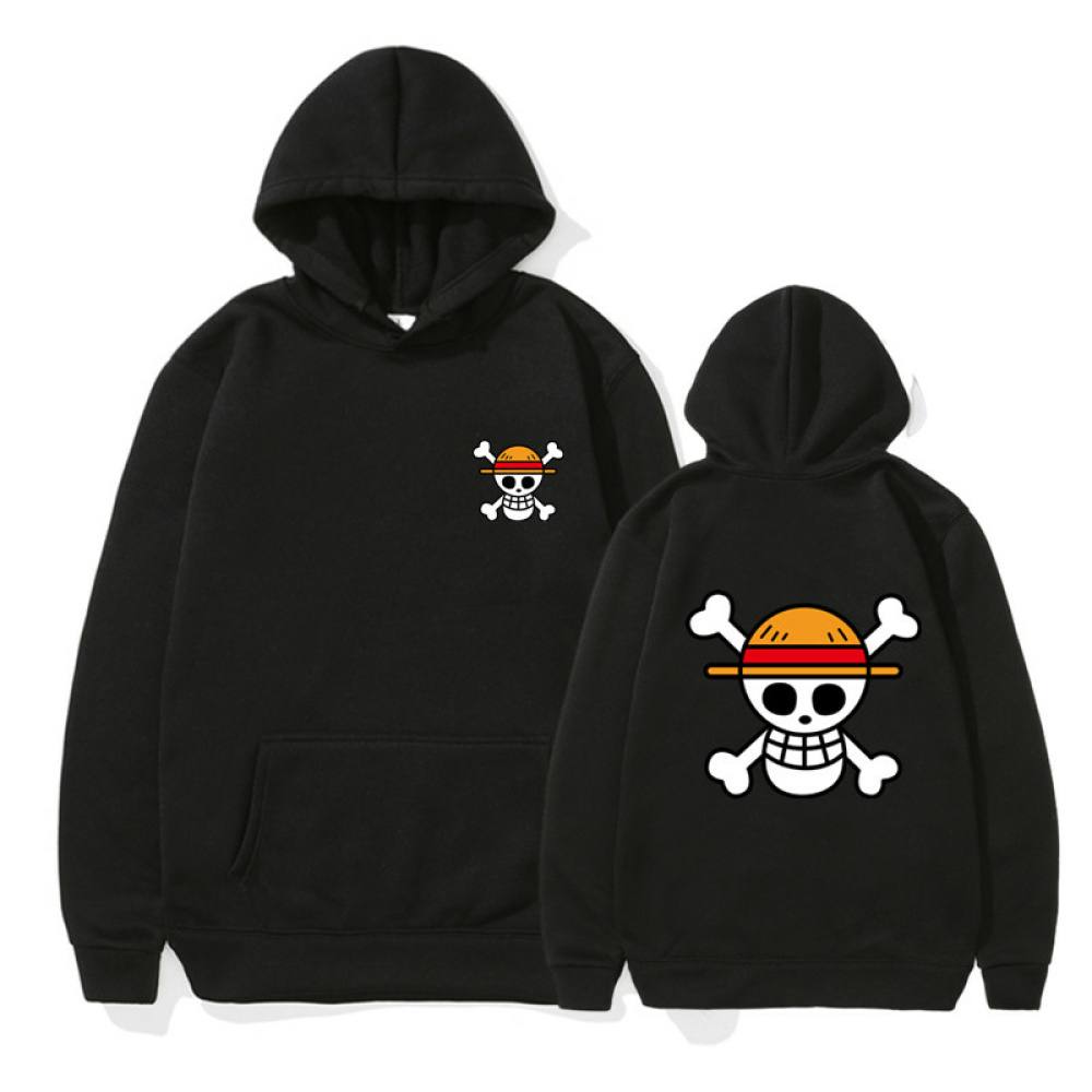 Luffy-Kapuzenpullover für Kinder schwarz mit weißem Hintergrund