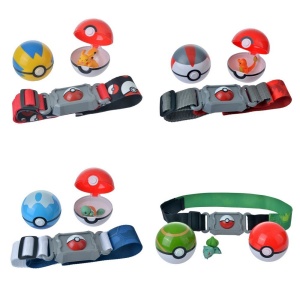 Pokémon-Gürtel mit einem Pokeball und mehreren Figuren mit weißem Hintergrund