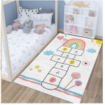 Großflächiger Regenbogen-Marella-Teppich für Kinder mit einem Hintergrund für ein Mädchenzimmer