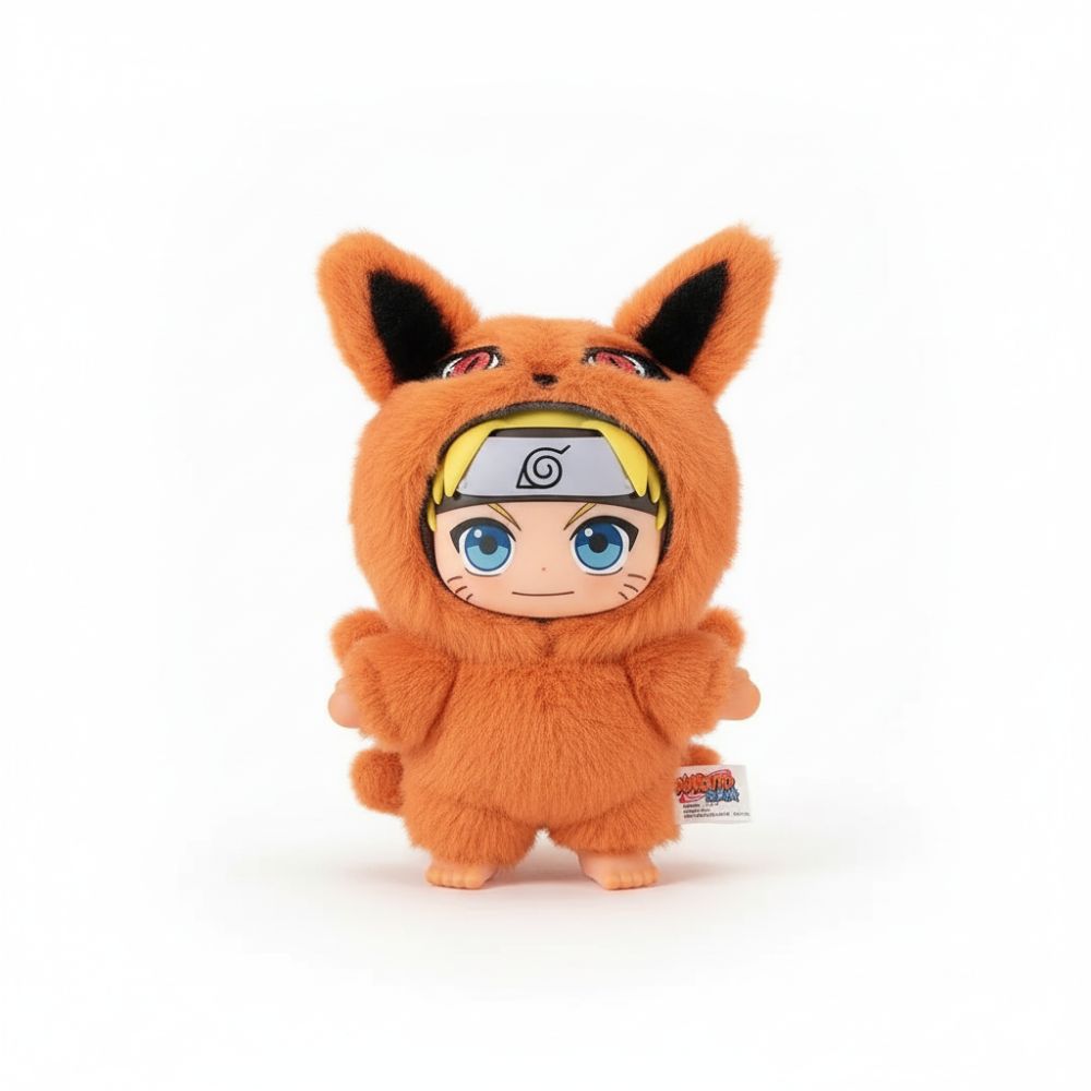 IMG_09_2025_Peluche_Naruto_style_Labubu_1.jpg Kuscheltier Naruto Stil Labubu Kawaii mit Naruto Uzumaki in einem orangen Fuchskostüm auf weißem Hintergrund