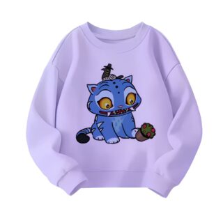 K-pop Demon Hunters Kinder-Sweatshirt in Lila mit dem blauen Tiger. Vor weißem Hintergrund.