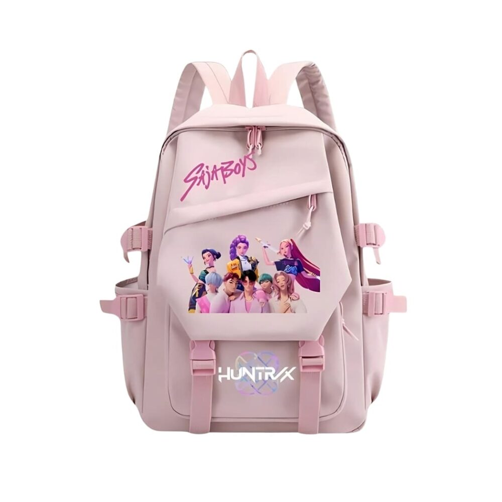IMG_09_2025_sac_a_dos_Kpop_Demon_Hunters_pour_le_primaire_1d.jpg Rucksack K-pop Demon Hunters für die Grundschule in rosa Farbe mit mehreren Verstellriemen. Die Helden des Anime auf der Vorderseite gedruckt. Auf weißem Hintergrund.
